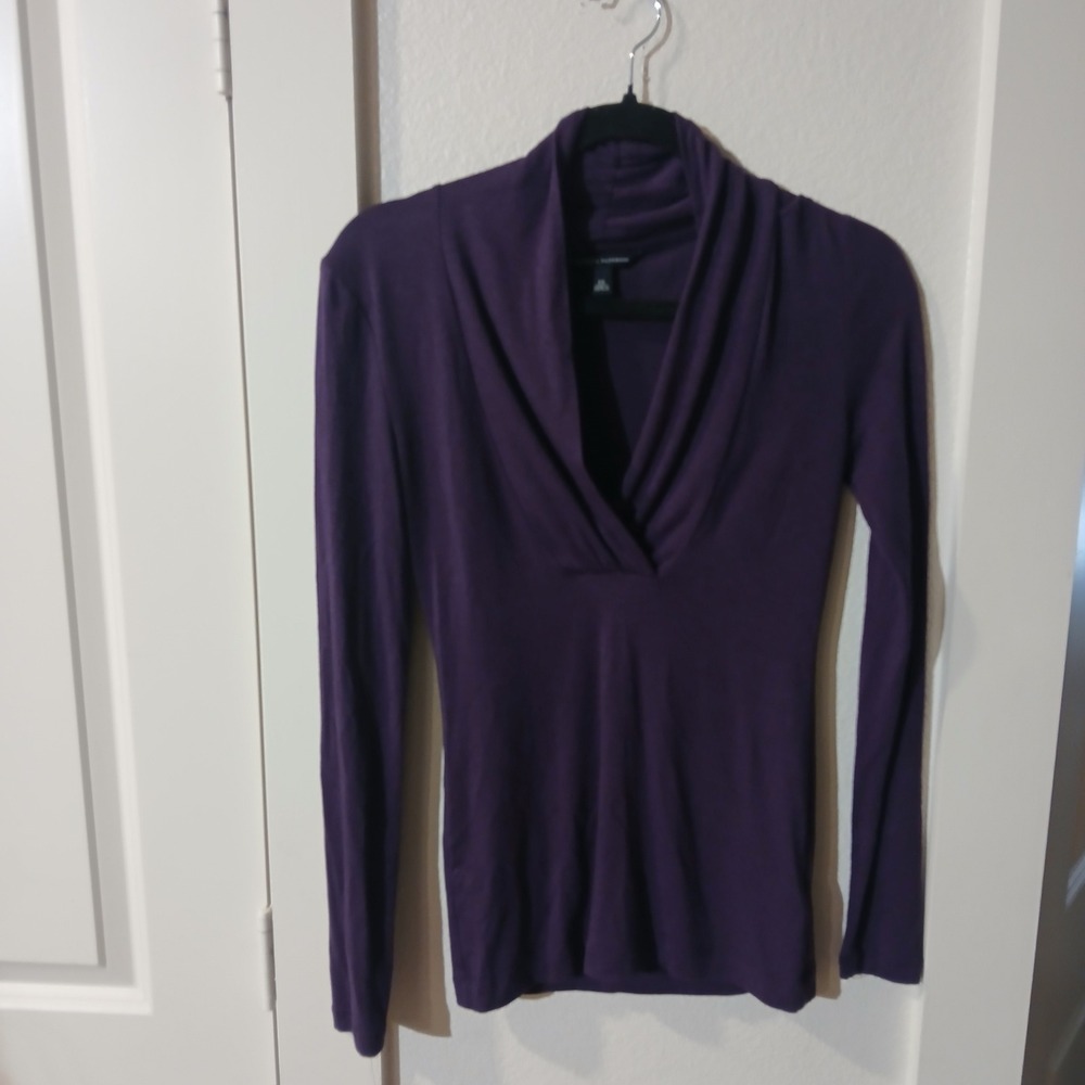 Banana Republic Purple Long Sleeve Shawl Collar V-Neck Top XS
